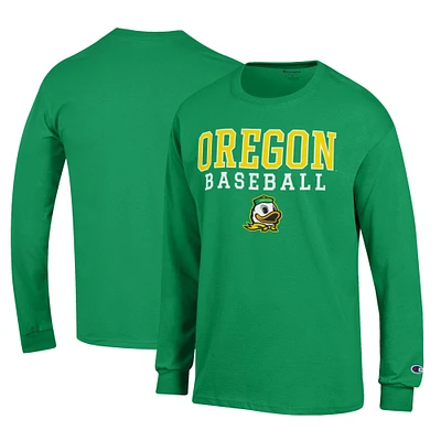 Men's Champion Green Oregon Ducks Primary Team Logo Stack Baseball Powerblend Long Sleeve T-Shirt