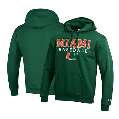 Men's Champion Miami Hurricanes Primary Team Logo Stack Baseball Powerblend Pullover Hoodie