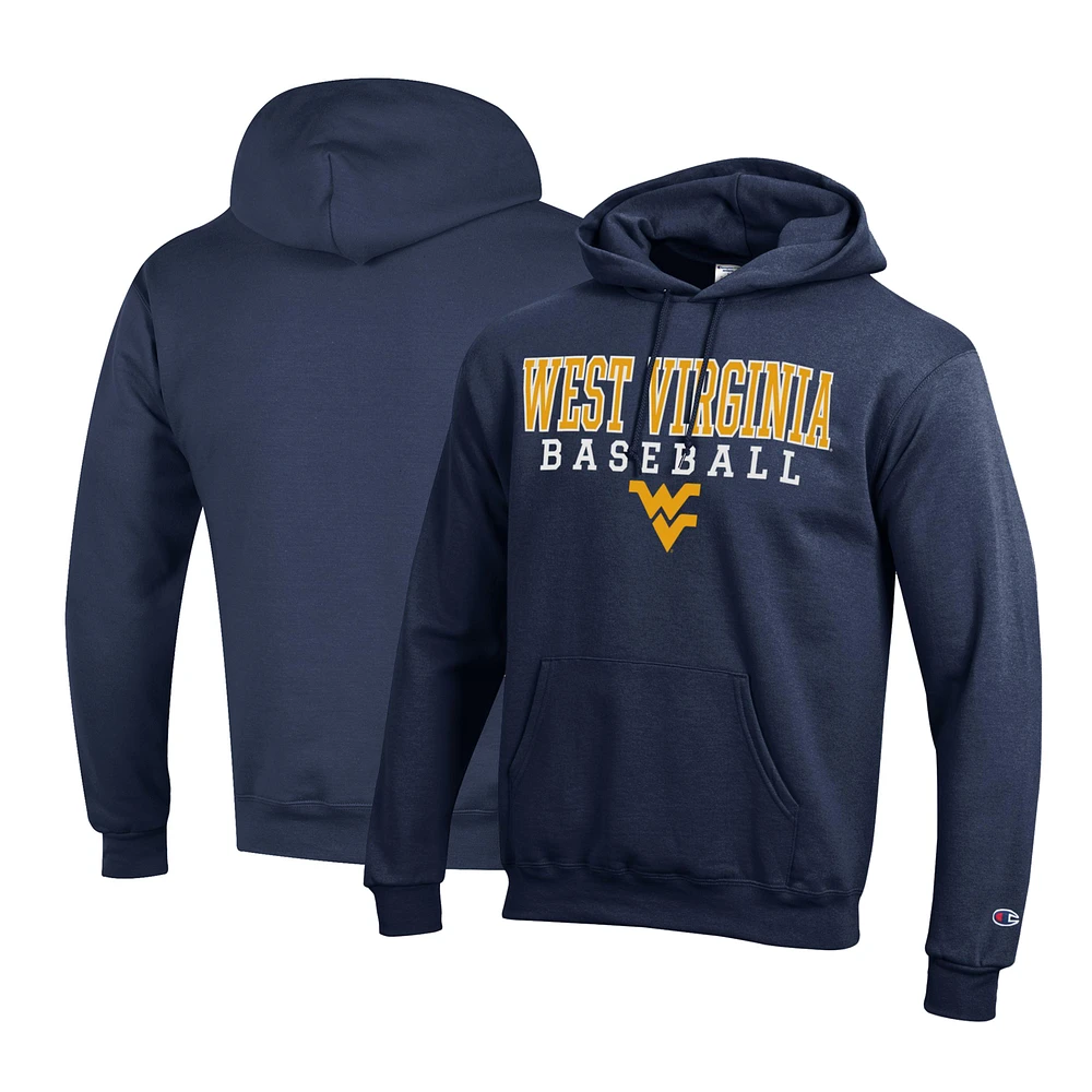 Men's Champion Blue West Virginia Mountaineers Primary Team Logo Stack Baseball Powerblend Pullover Hoodie