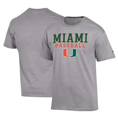 Men's Champion Gray Miami Hurricanes Primary Team Logo Stack Baseball Powerblend T-Shirt