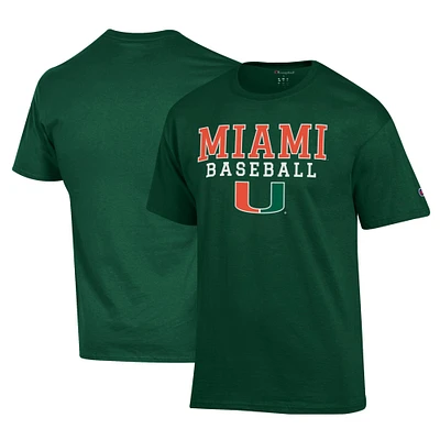 Men's Champion Green Miami Hurricanes Primary Team Logo Stack Baseball Powerblend T-Shirt