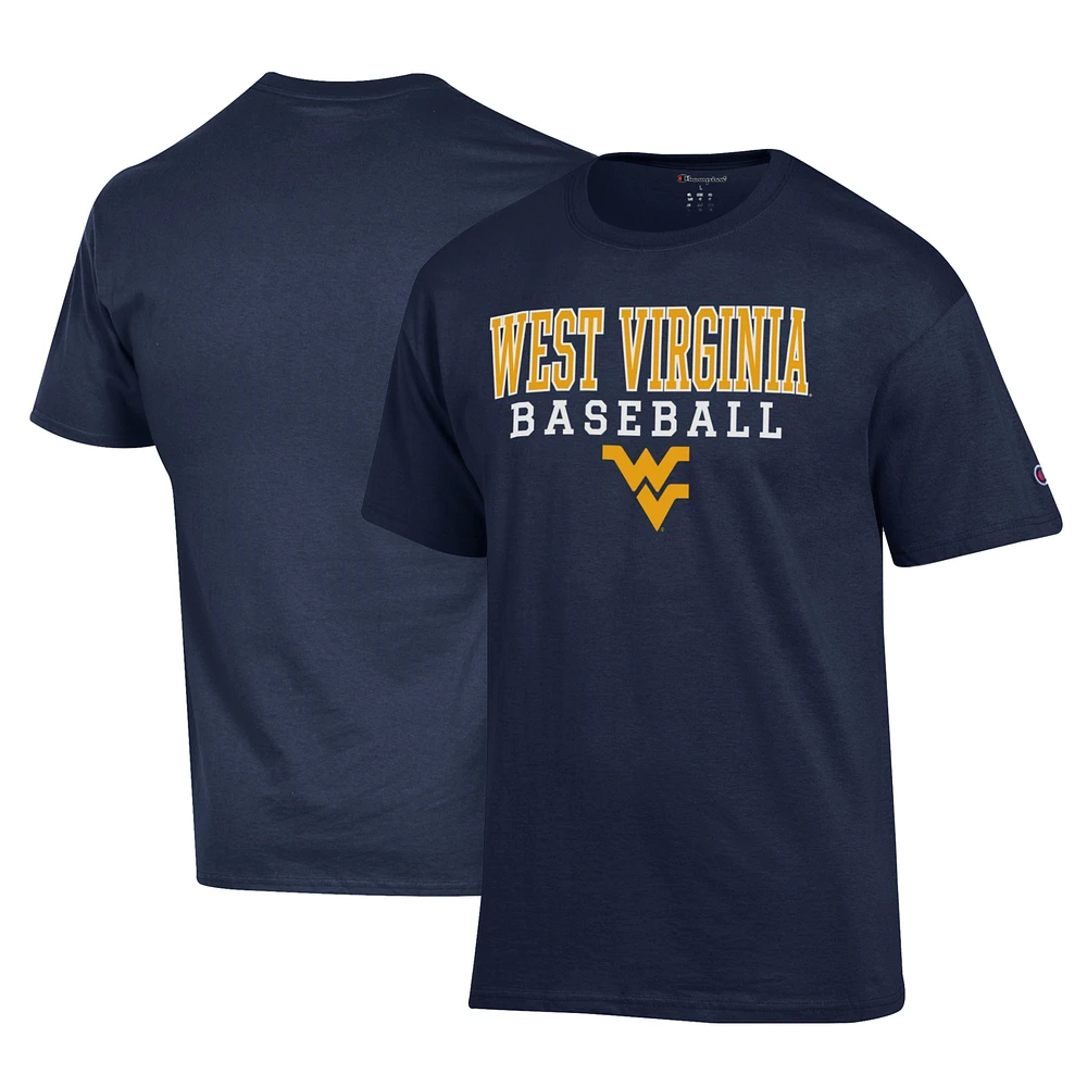 Men's Champion Blue West Virginia Mountaineers Primary Team Logo Stack Baseball Powerblend T-Shirt