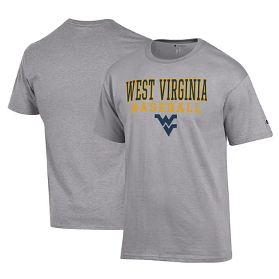 Men's Champion Gray West Virginia Mountaineers Primary Team Logo Stack Baseball Powerblend T-Shirt