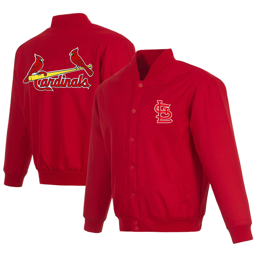 Men's JH Design Red St. Louis Cardinals Full-Snap Pollytwill Varsity Jacket