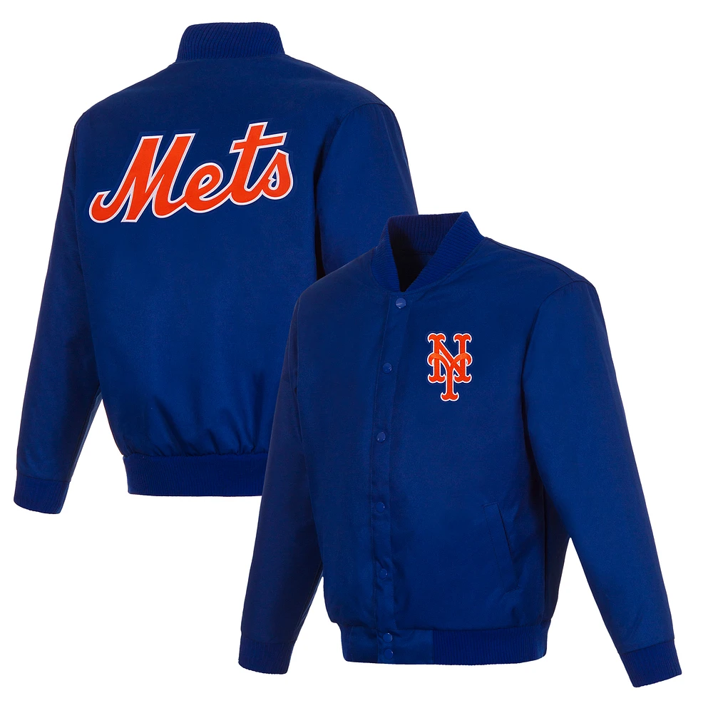 Men's JH Design Royal New York Mets Full-Snap Pollytwill Varsity Jacket