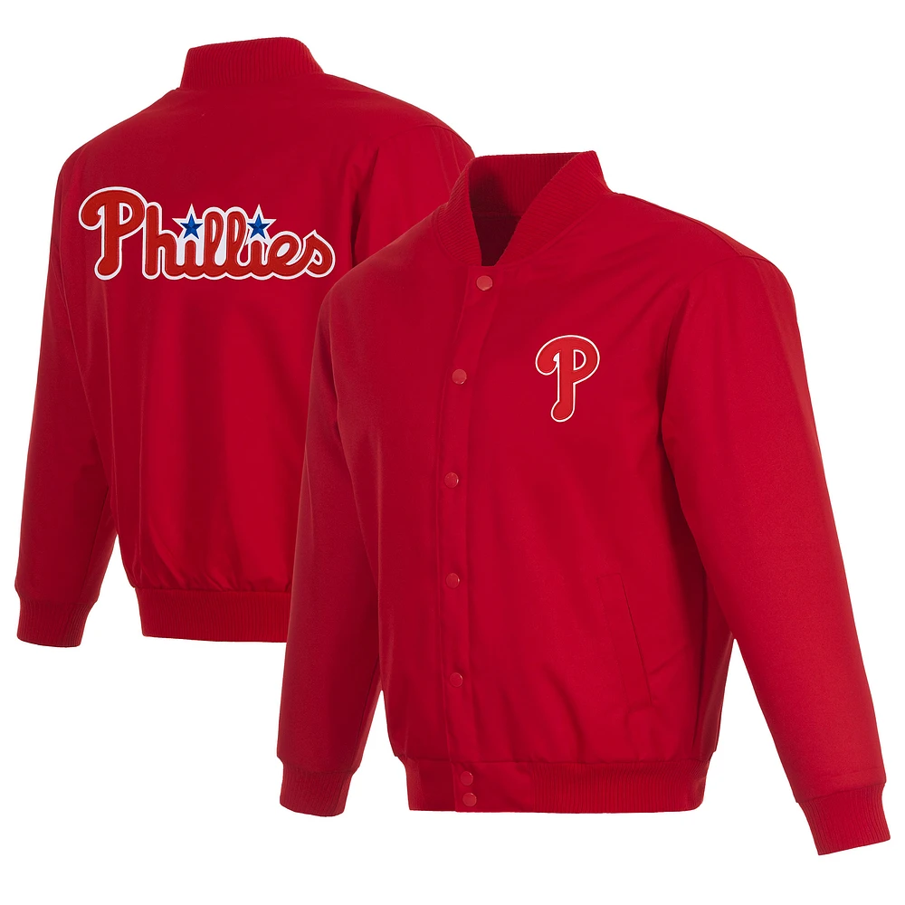 Men's JH Design Red Philadelphia Phillies Full-Snap Pollytwill Varsity Jacket