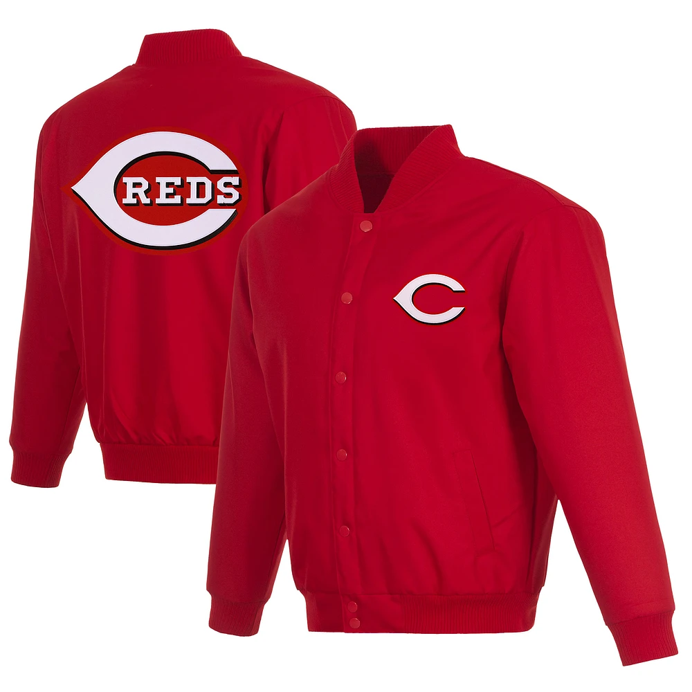 Men's JH Design Red Cincinnati Reds Full-Snap Pollytwill Varsity Jacket