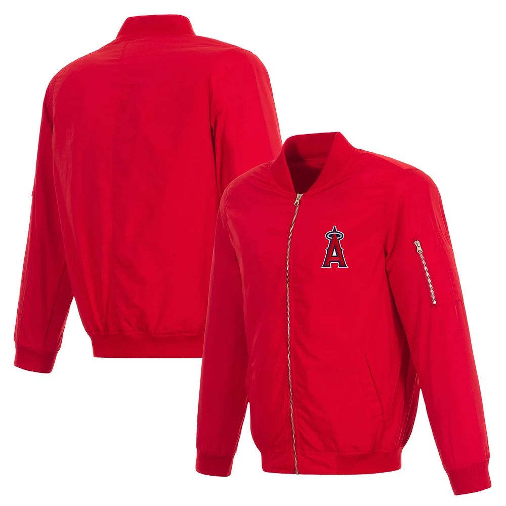 Men's JH Design Red Los Angeles Angels Full-Zip Nylon Bomber Jacket