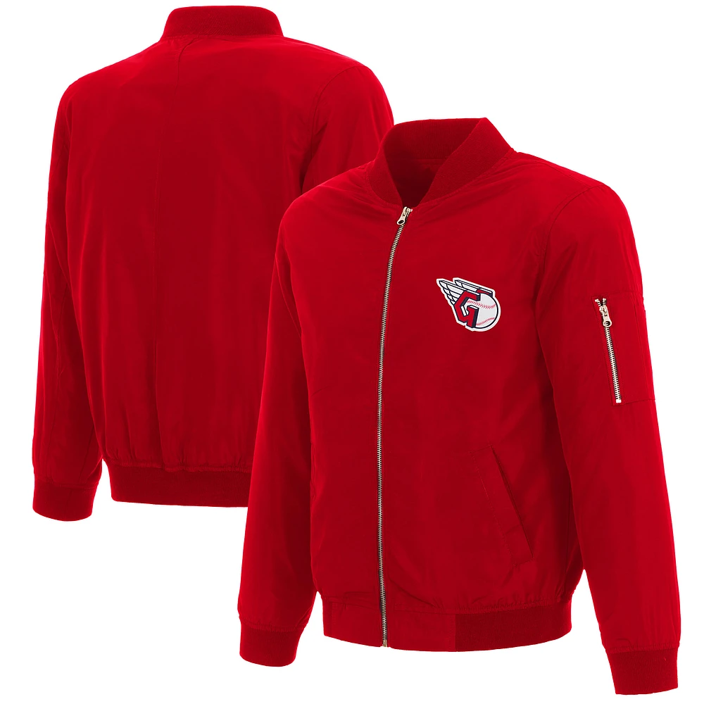 Men's JH Design Red Cleveland Guardians Full-Zip Nylon Bomber Jacket
