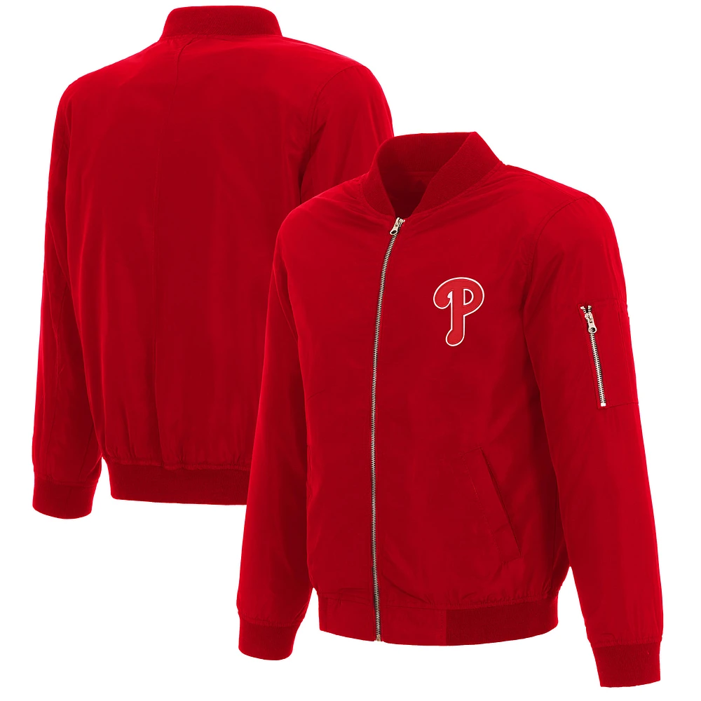 Men's JH Design Red Philadelphia Phillies Full-Zip Nylon Bomber Jacket