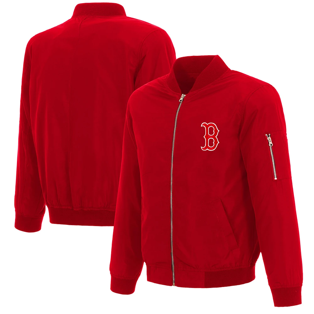 Men's JH Design Red Boston Sox Full-Zip Nylon Bomber Jacket