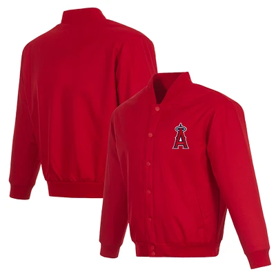 Men's JH Design Red Los Angeles Angels Full-Snap Pollytwill Varsity Jacket