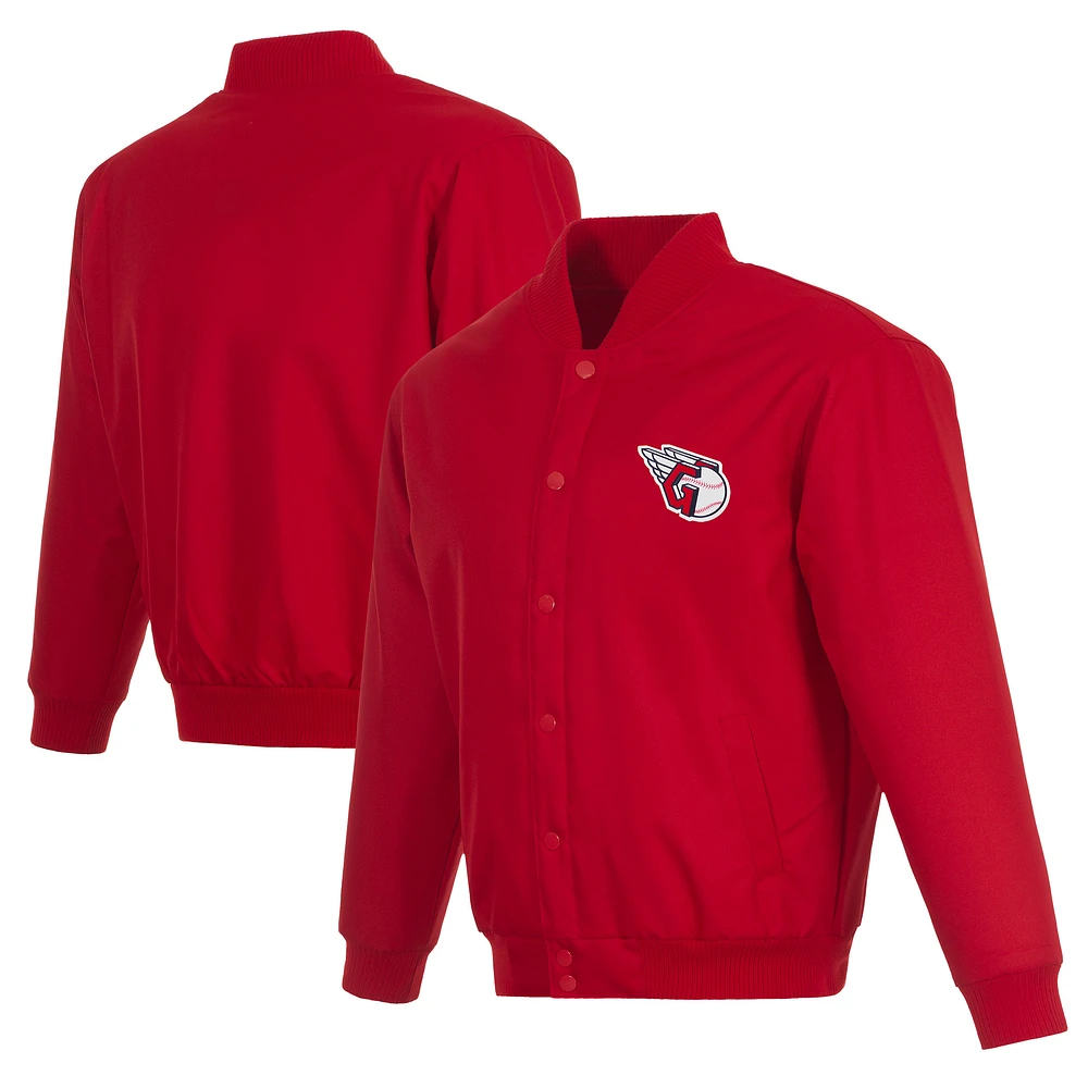 Men's JH Design Red Cleveland Guardians Full-Snap Pollytwill Varsity Jacket