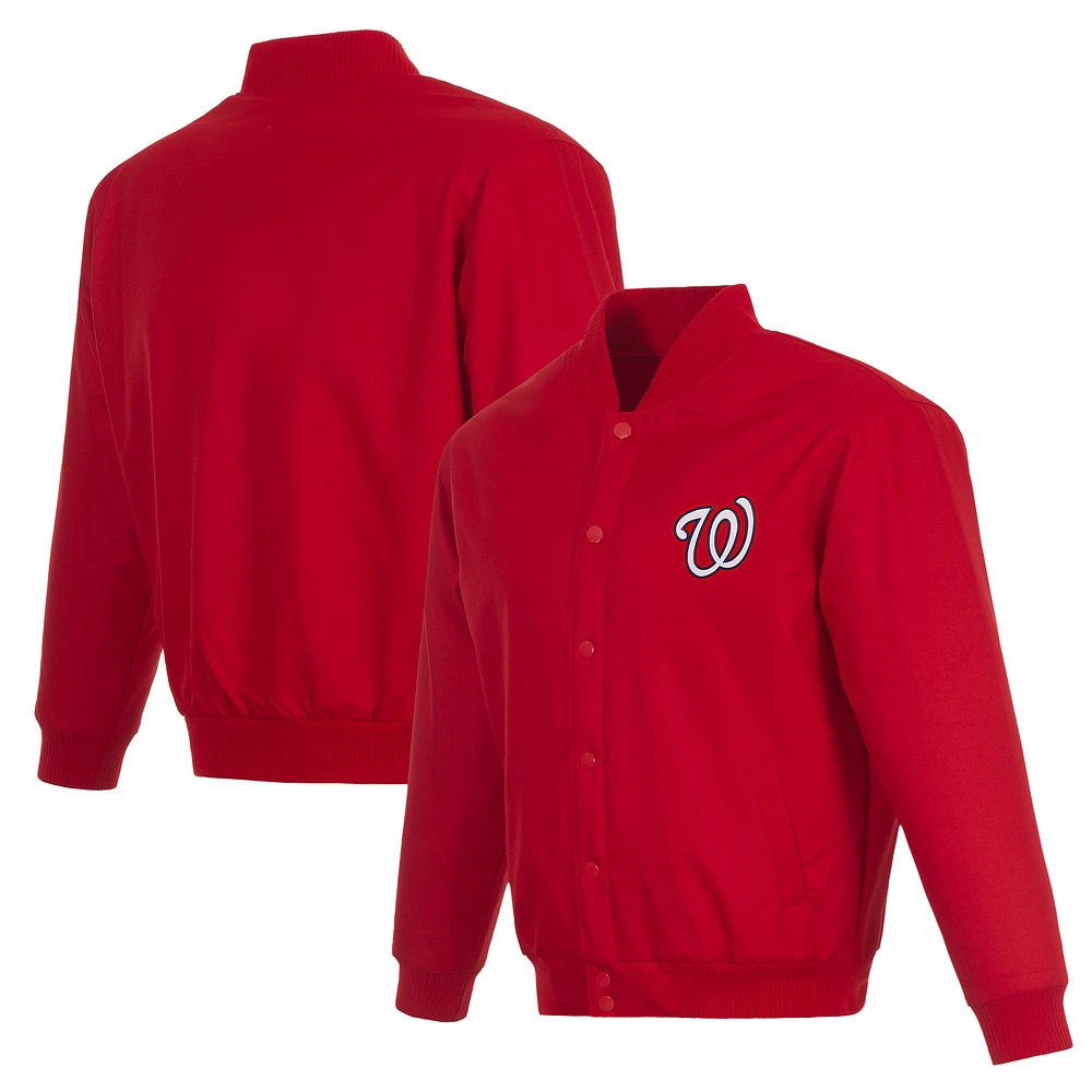 Men's JH Design Red Washington Nationals Full-Snap Pollytwill Varsity Jacket