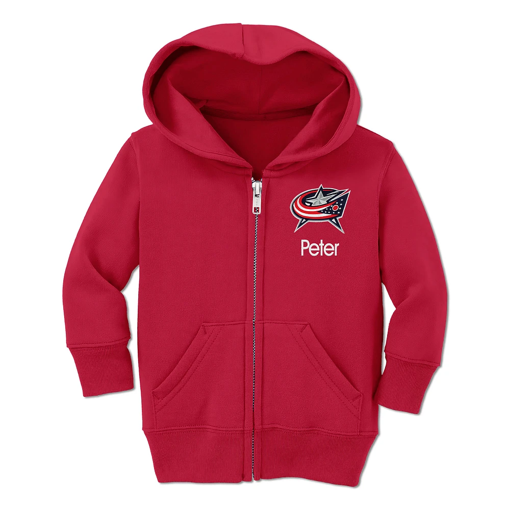 Toddler Chad & Jake Red Columbus Blue Jackets Personalized Full-Zip Hoodie