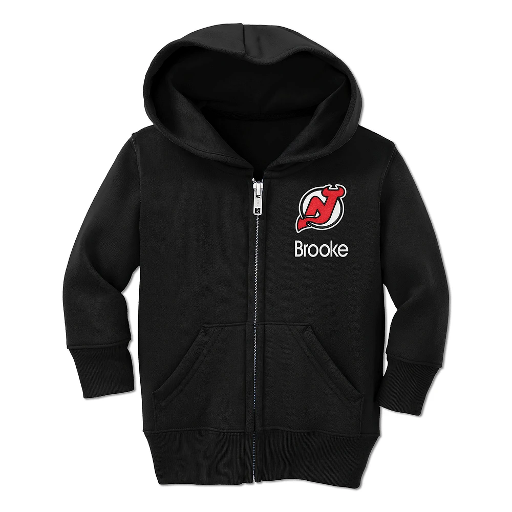 Toddler Chad & Jake Black New Jersey Devils Personalized Full-Zip Hoodie