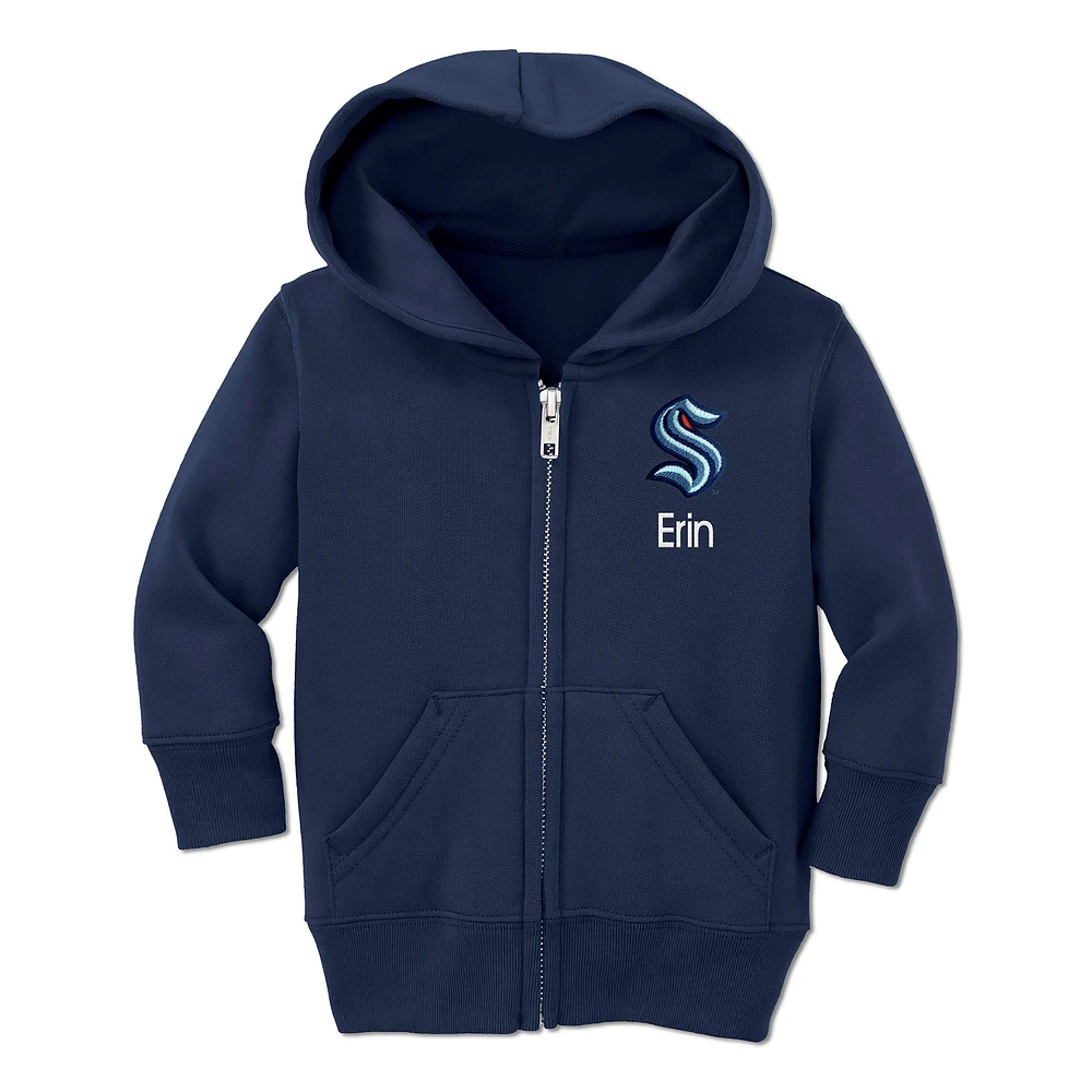 Toddler Chad & Jake Navy Seattle Kraken Personalized Full-Zip Hoodie