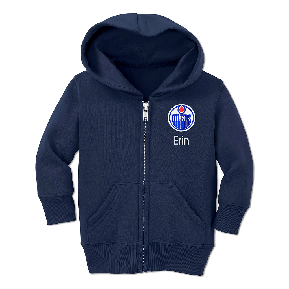 Toddler Chad & Jake Navy Edmonton Oilers Personalized Full-Zip Hoodie