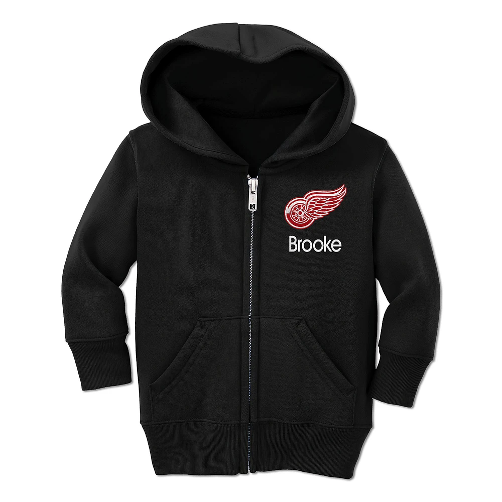 Toddler Chad & Jake Black Detroit Red Wings Personalized Full-Zip Hoodie