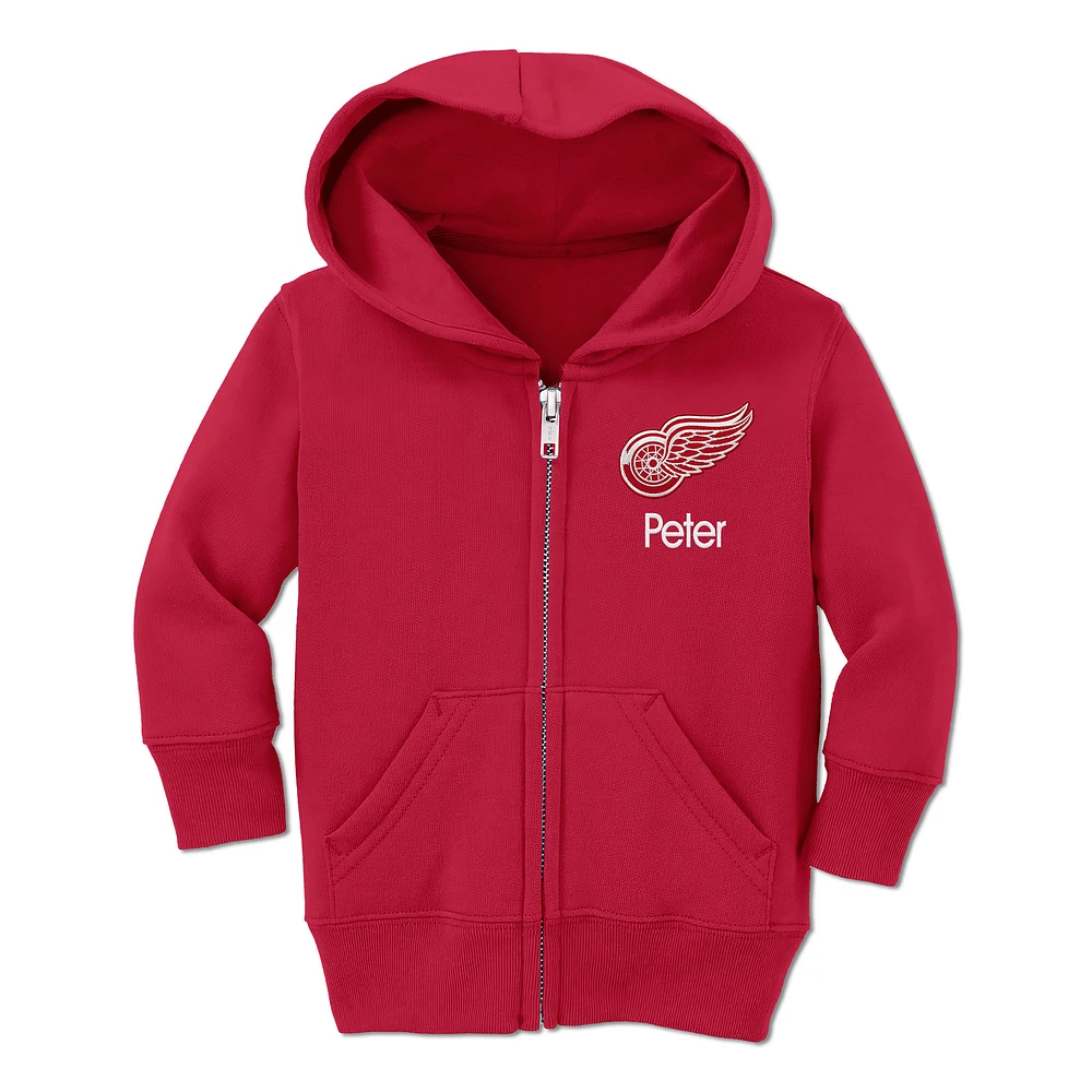 Toddler Chad & Jake Red Detroit Wings Personalized Full-Zip Hoodie