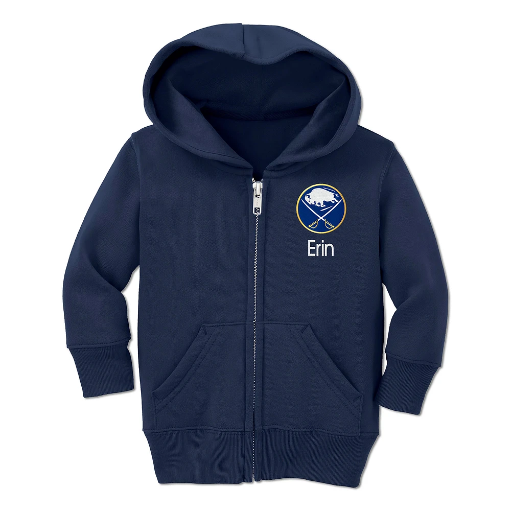 Toddler Chad & Jake Navy Buffalo Sabres Personalized Full-Zip Hoodie
