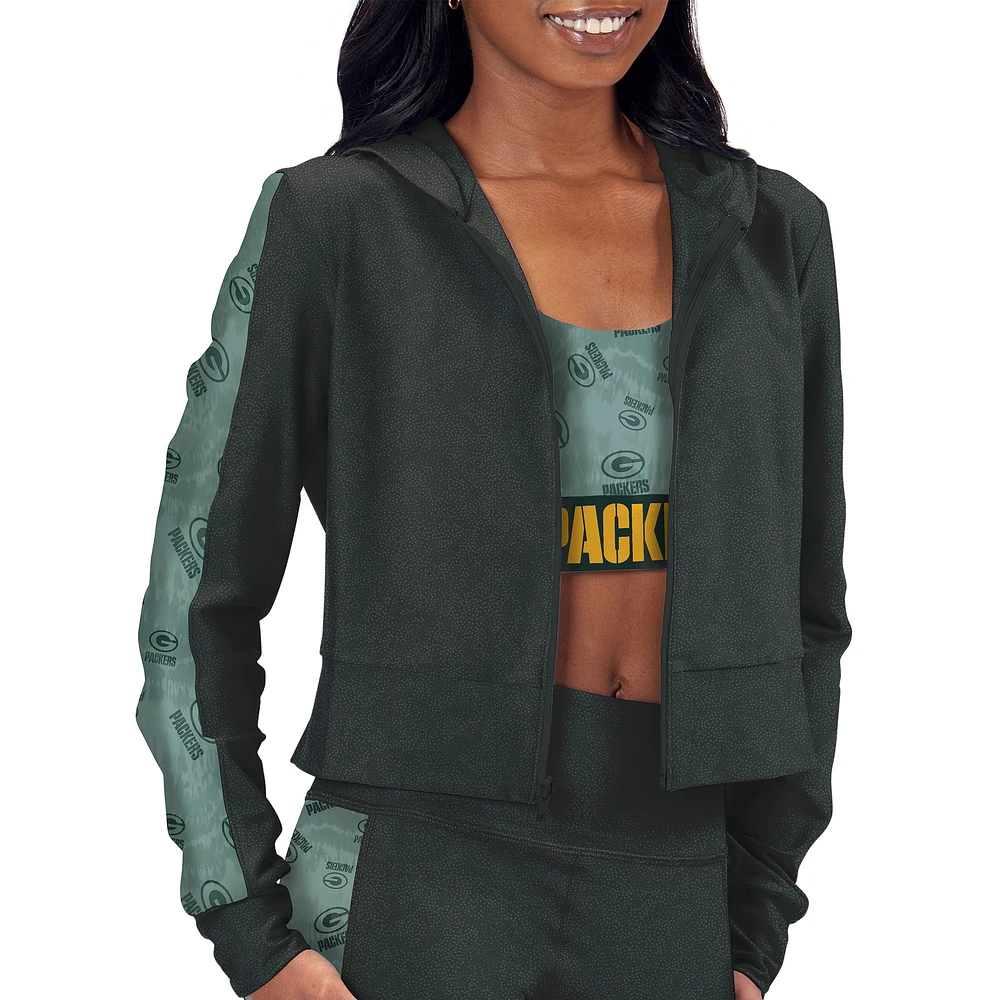 Women's Certo Charcoal Green Bay Packers Cropped Full-Zip Hoodie