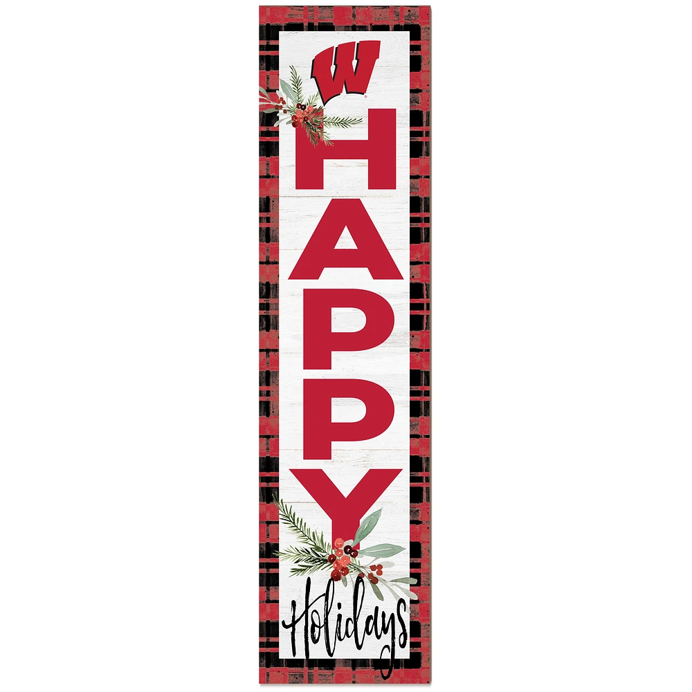 Wisconsin Badgers 12'' x 48'' Happy Holidays Outdoor Leaner
