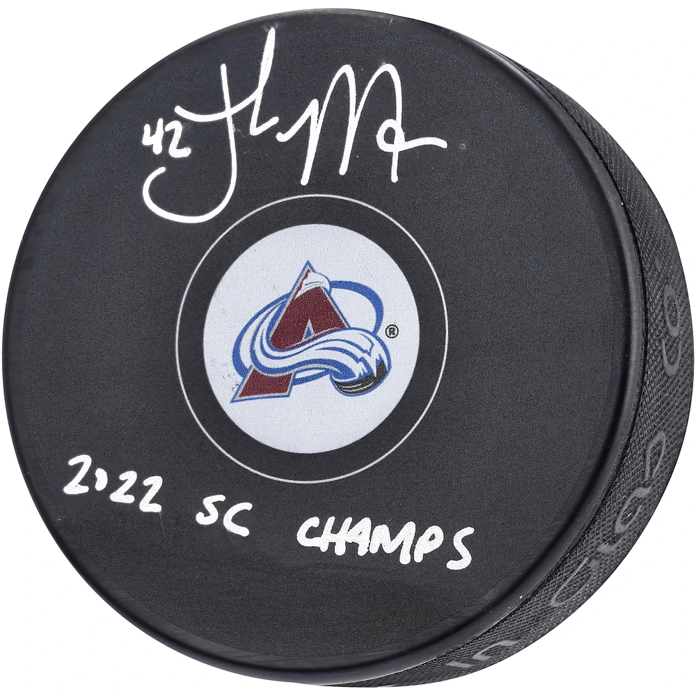 Josh Manson Colorado Avalanche Autographed Hockey Puck with "2022 SC Champs" Inscription