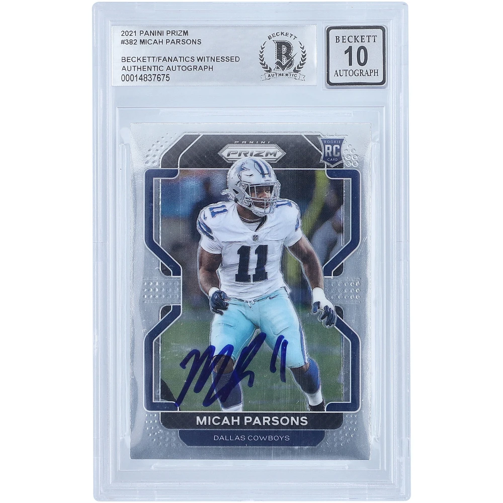 Micah Parsons Dallas Cowboys Autographed 2021 Panini Prizm #382 Beckett Fanatics Witnessed Authenticated 10 Rookie Card