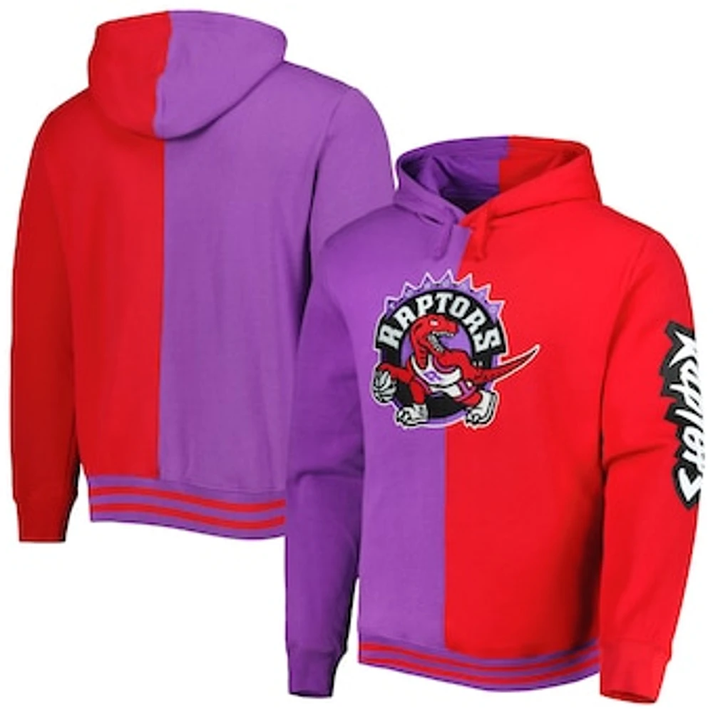 Men's Mitchell & Ness Purple/Red Toronto Raptors Hardwood Classics Split Pullover Hoodie