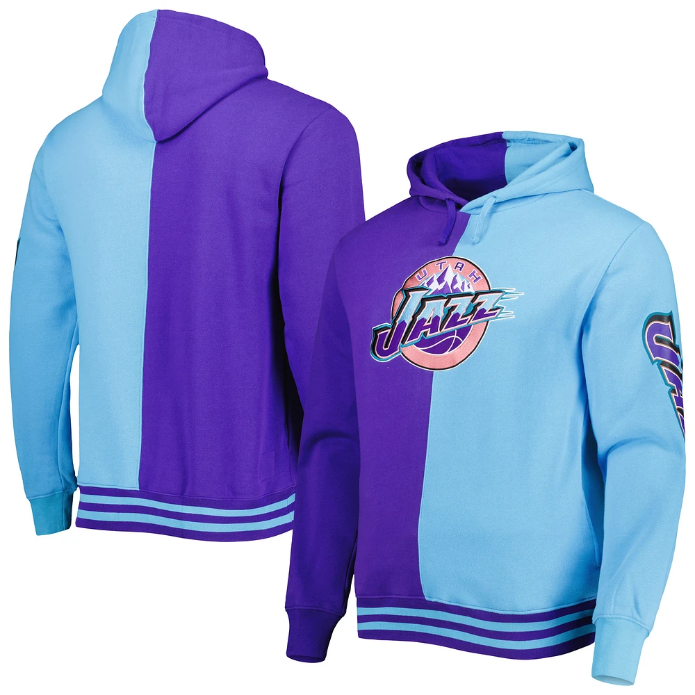 Men's Mitchell & Ness Purple/Turquoise Utah Jazz Hardwood Classics Split Pullover Hoodie