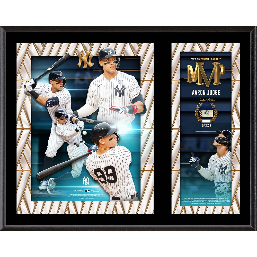 Aaron Judge New York Yankees 2022 AL MVP 12'' x 15'' Sublimated Plaque with a Piece of Game-Used Baseball - Limited Edition of 2022