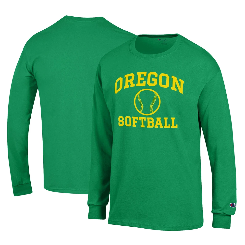 Men's Champion Oregon Ducks Primary Team Logo Icon Softball Powerblend Long Sleeve T-Shirt
