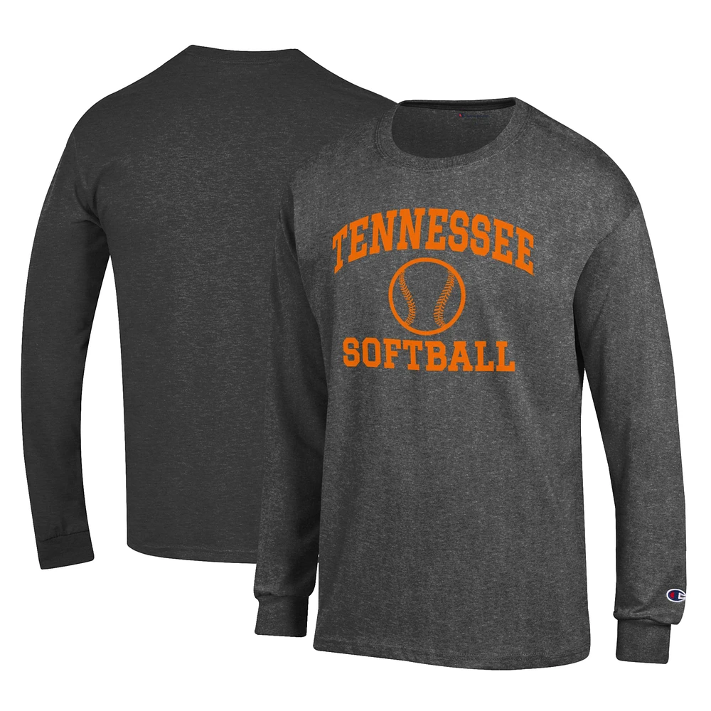 Men's Champion Charcoal Tennessee Lady Vols Primary Team Logo Icon Softball Powerblend Long Sleeve T-Shirt