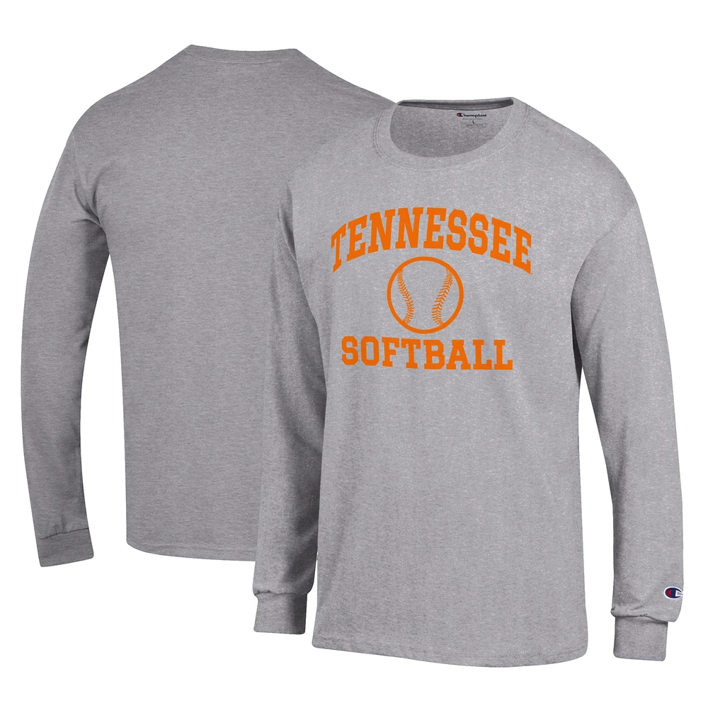 Men's Champion Gray Tennessee Lady Vols Primary Team Logo Icon Softball Powerblend Long Sleeve T-Shirt