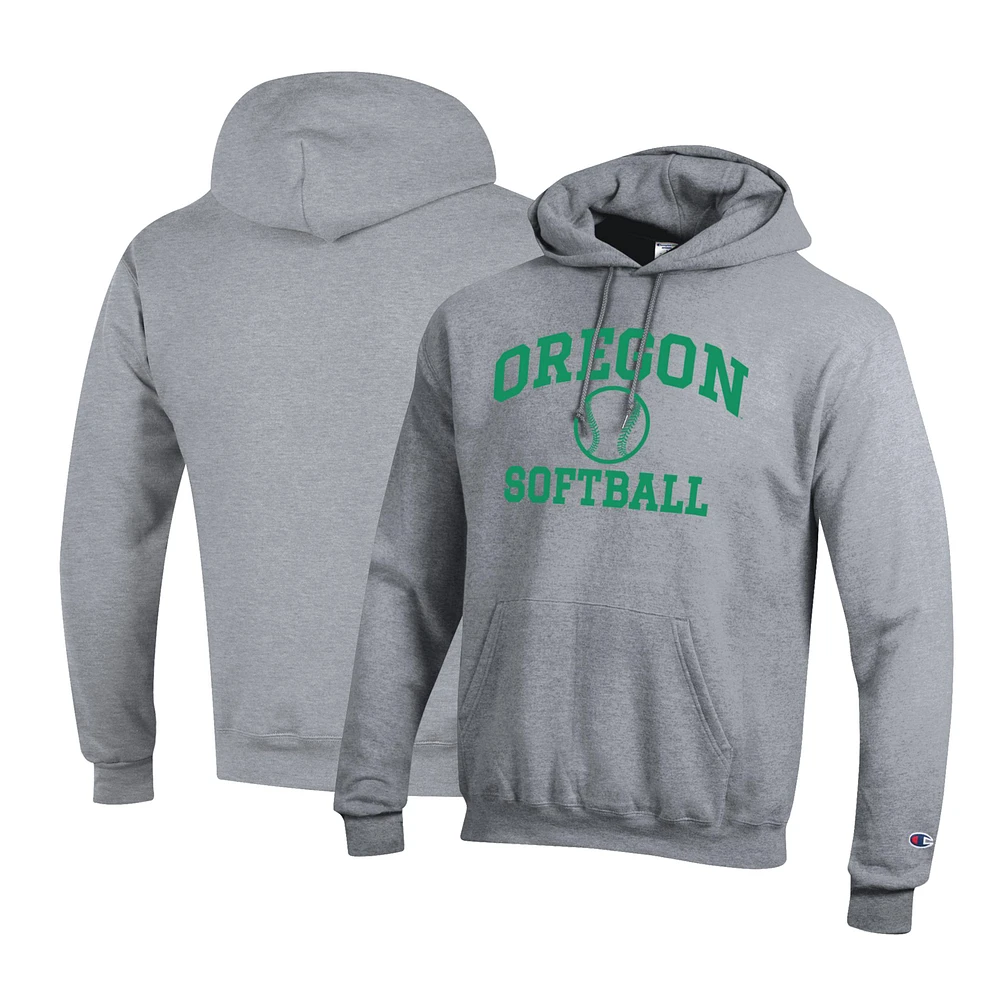 Men's Champion Gray Oregon Ducks Primary Team Logo Icon Softball Powerblend Pullover Hoodie