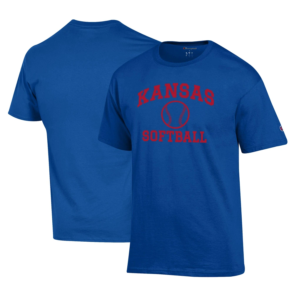 Men's Champion Royal Kansas Jayhawks Primary Team Logo Icon Softball Powerblend T-Shirt