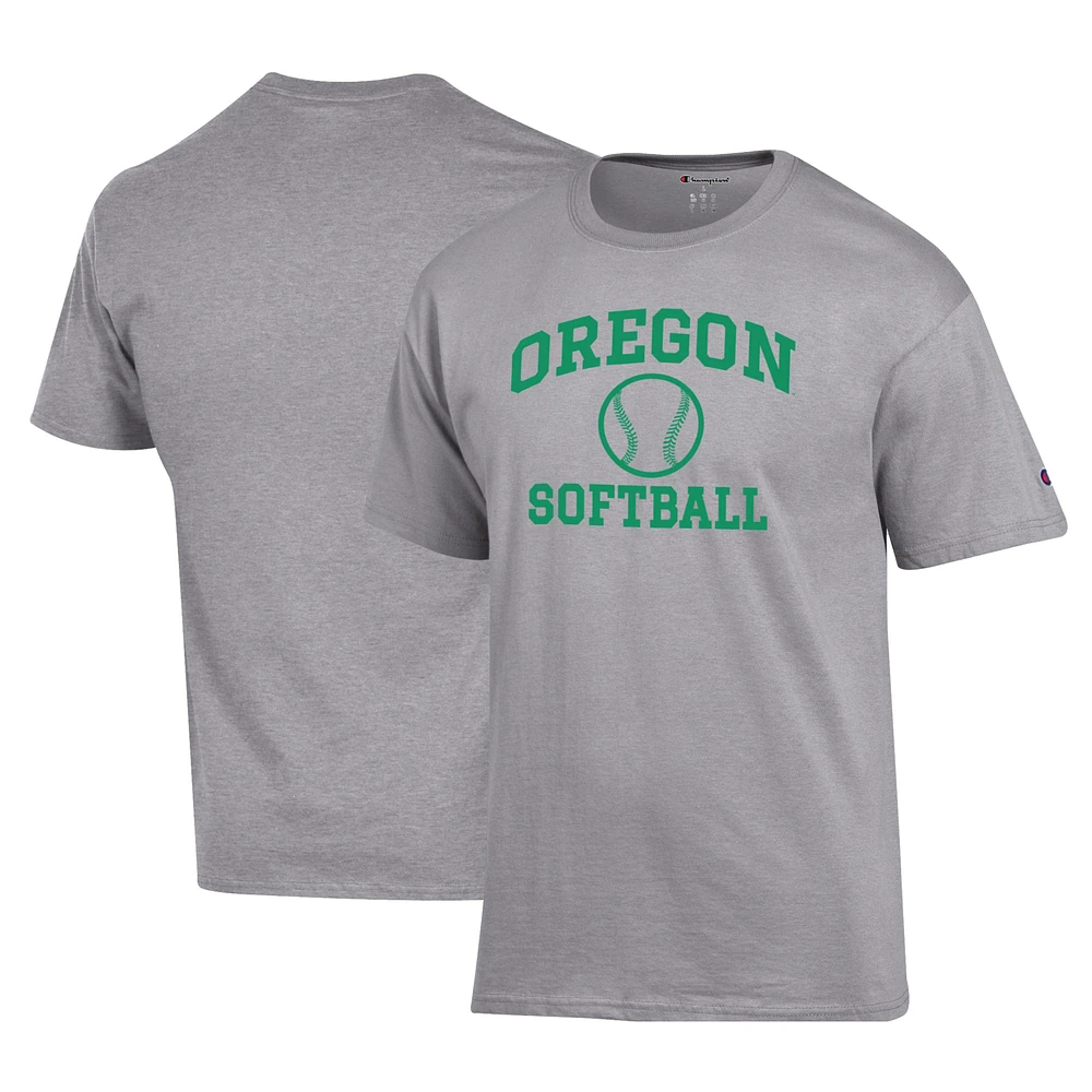 Men's Champion Gray Oregon Ducks Primary Team Logo Icon Softball Powerblend T-Shirt