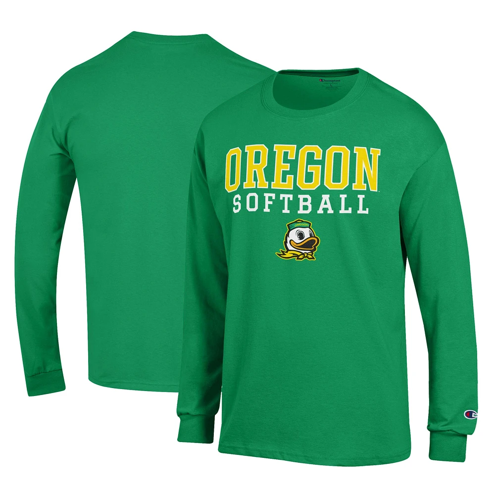 Men's Champion Oregon Ducks Primary Team Logo Stack Softball Powerblend Long Sleeve T-Shirt
