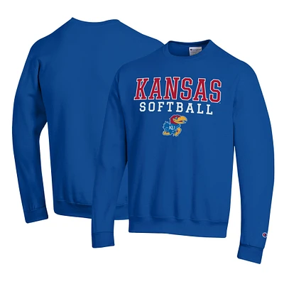 Men's Champion Royal Kansas Jayhawks Primary Team Logo Stack Softball Powerblend Pullover Sweatshirt