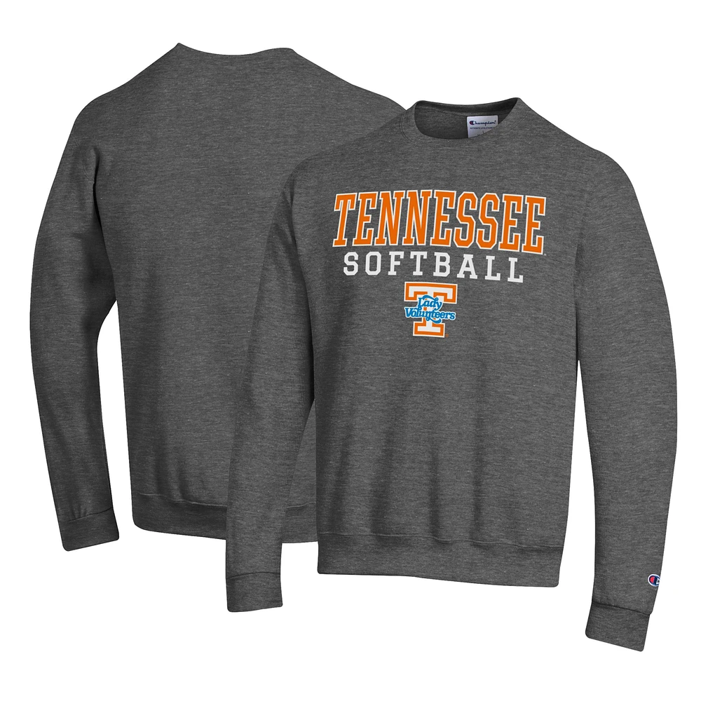 Men's Champion Charcoal Tennessee Lady Vols Primary Team Logo Stack Softball Powerblend Pullover Sweatshirt