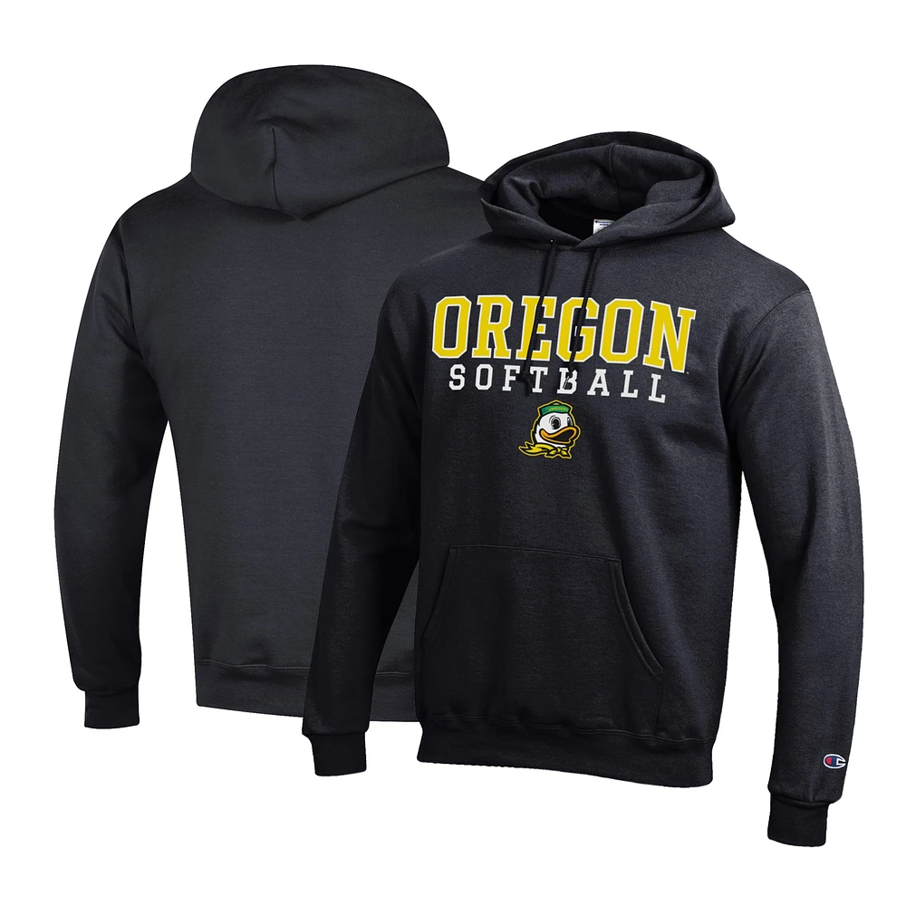 Men's Champion Black Oregon Ducks Primary Team Logo Stack Softball Powerblend Pullover Hoodie