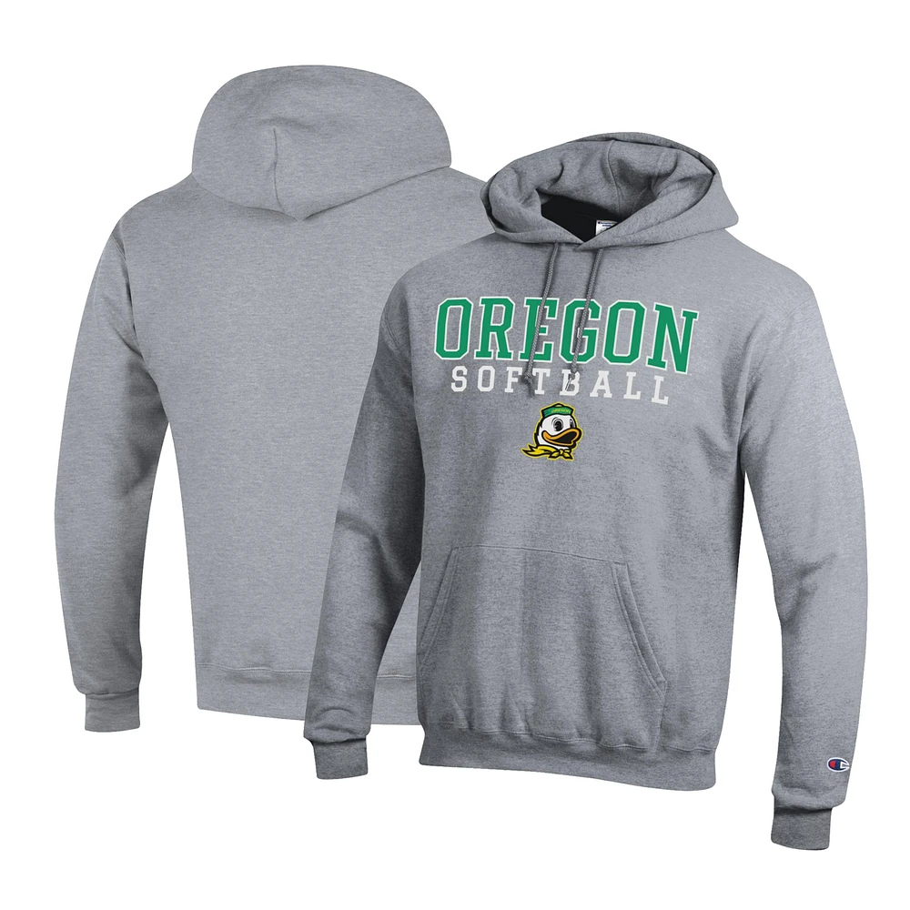 Men's Champion Gray Oregon Ducks Primary Team Logo Stack Softball Powerblend Pullover Hoodie