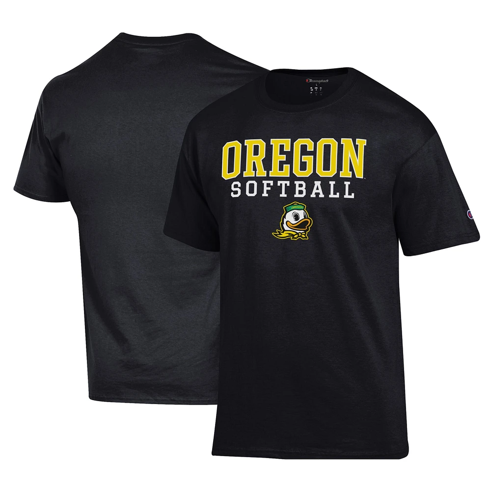 Men's Champion Black Oregon Ducks Primary Team Logo Stack Softball Powerblend T-Shirt