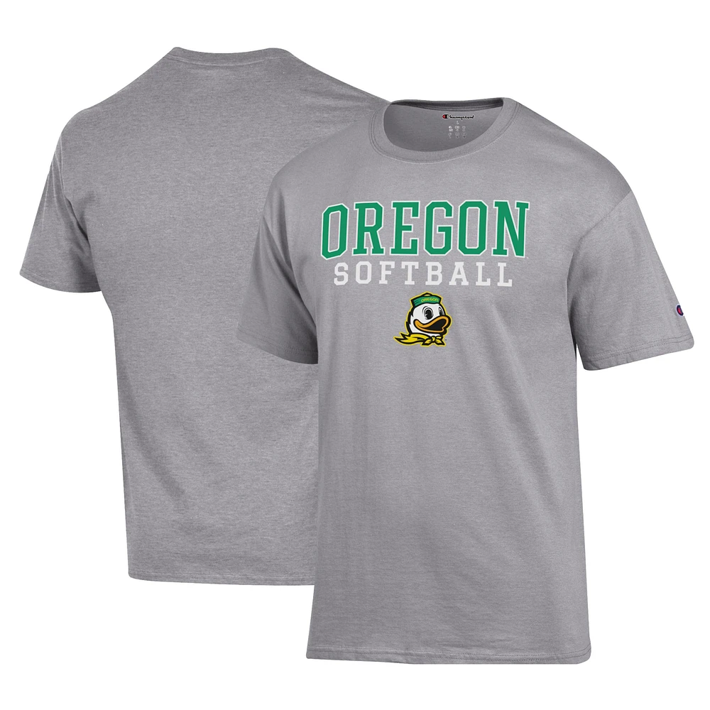Men's Champion Gray Oregon Ducks Primary Team Logo Stack Softball Powerblend T-Shirt