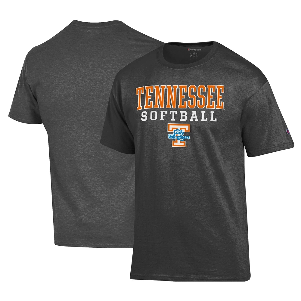 Men's Champion Charcoal Tennessee Lady Vols Primary Team Logo Stack Softball Powerblend T-Shirt
