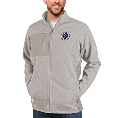 Men's Antigua Oatmeal New England Revolution Primary Team Logo Course Full-Zip Jacket