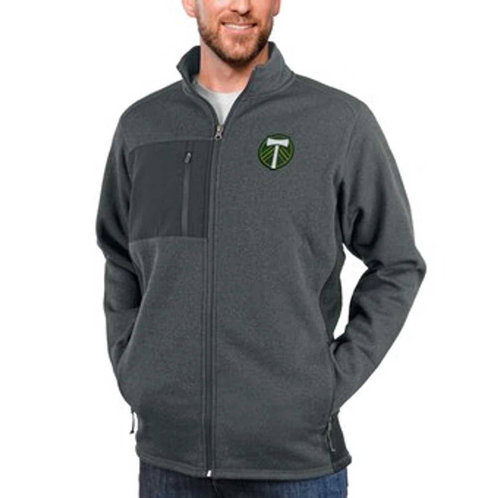 Men's Antigua Heather Charcoal Portland Timbers Primary Team Logo Course Full-Zip Jacket