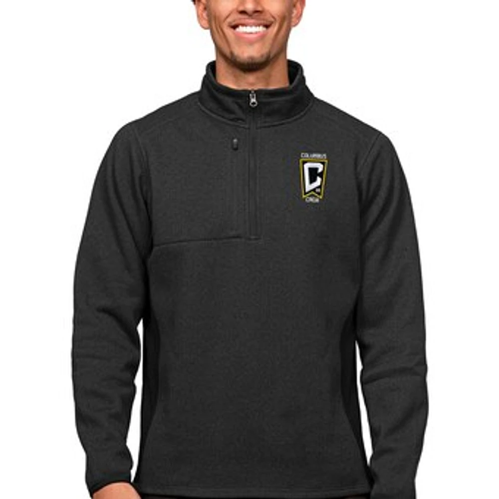 Men's Antigua Heather Black Columbus Crew Primary Team Logo Course Quarter-Zip Pullover Top