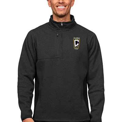 Men's Antigua Heather Black Columbus Crew Primary Team Logo Course Quarter-Zip Pullover Top
